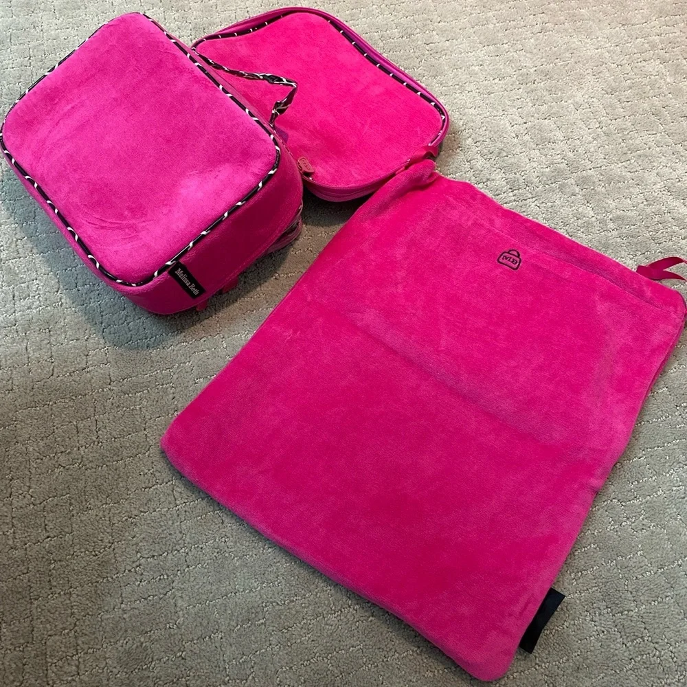 NEW Hot Pink, Black & White Velour Travel Laundry / Shoe & Cosmetics Makeup Bags